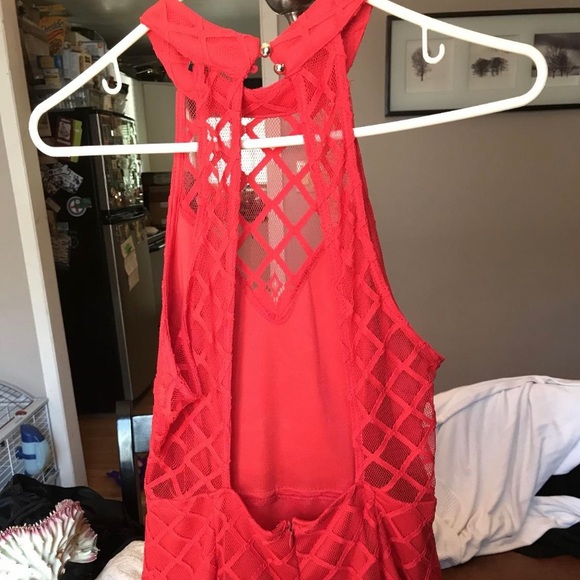 Red Lace Halter Dress - Picture 3 of 4